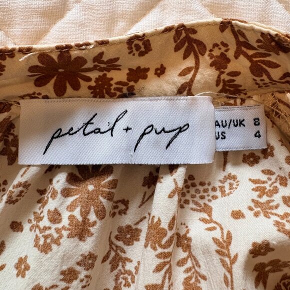 Petal and Pup Liliane Cream Brown Floral Romantic Boho 100% Cotton Size 4 - Picture 4 of 5